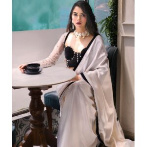 IVORY CREAM SILK SATIN SAREE